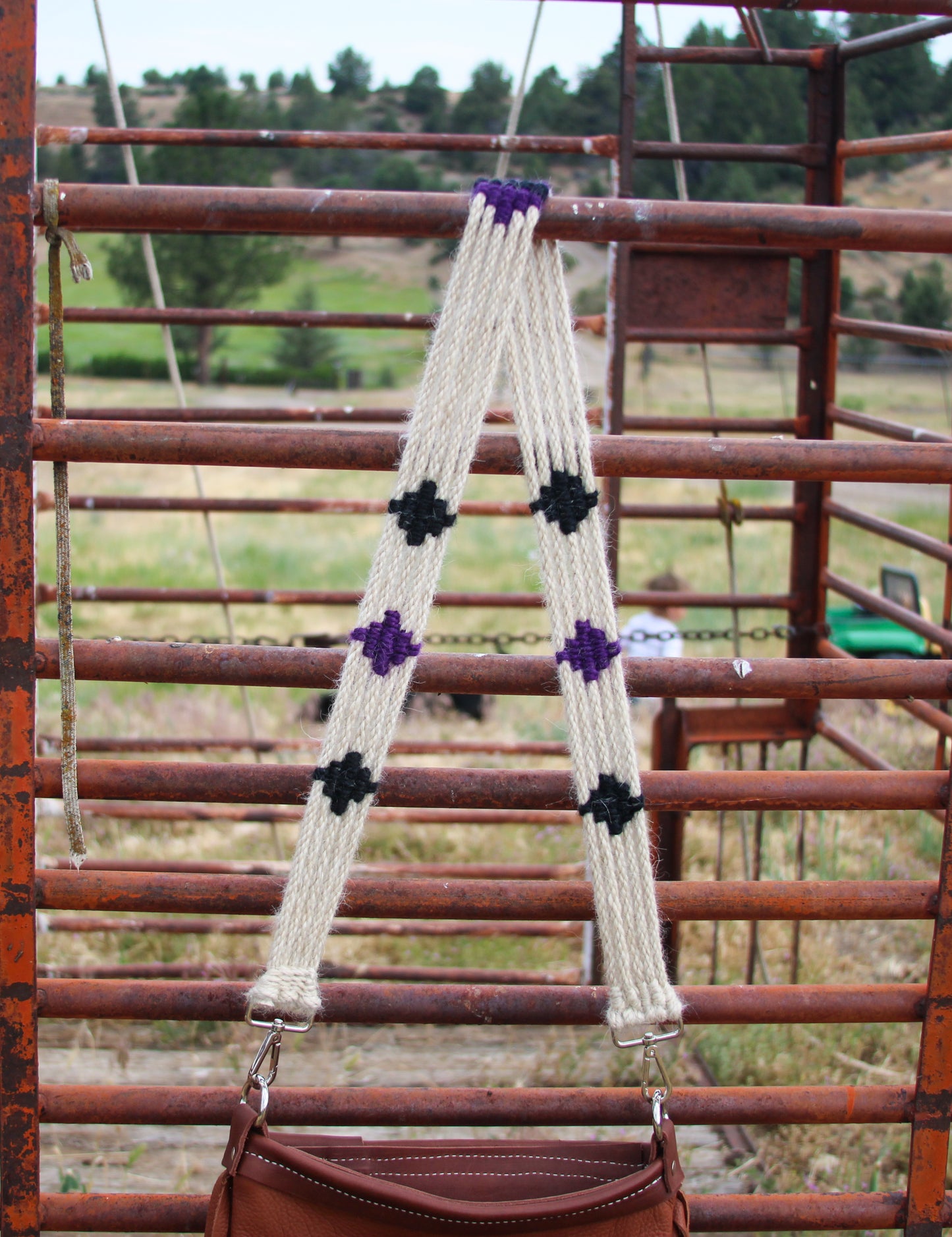 Purple & Natural Mohair Purse Strap