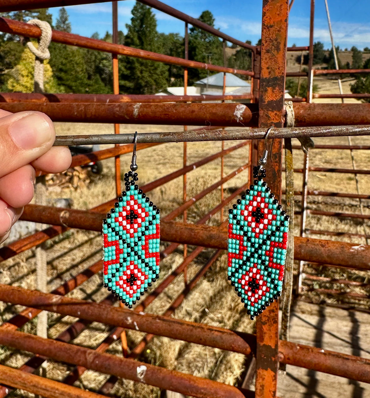 Turquoise Base Diamond Beaded Earrings
