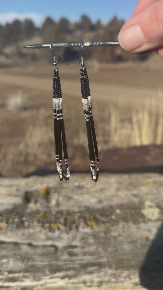 Black Dangle Beaded Earrings